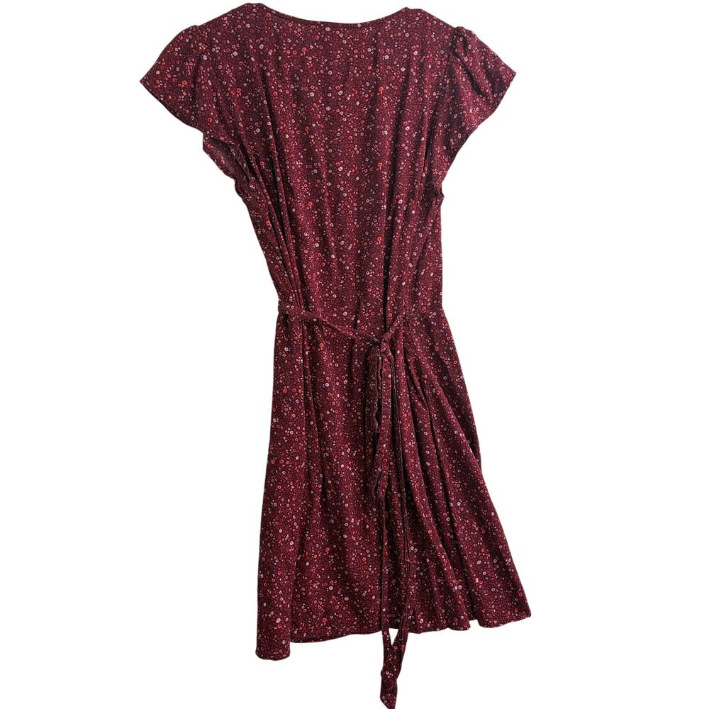 Aerie Burgundy Floral Flutter Sleeve Wrap Dress - Size Small - Picture 4 of 8